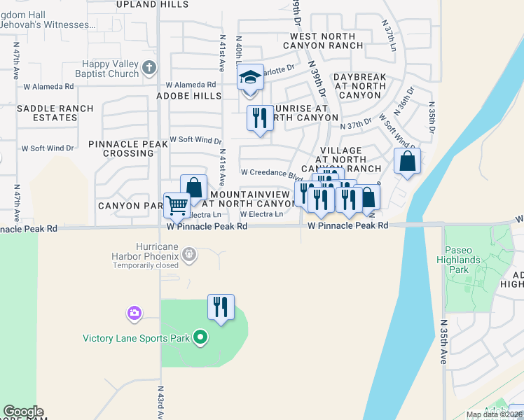 map of restaurants, bars, coffee shops, grocery stores, and more near 4024 West Electra Lane in Glendale