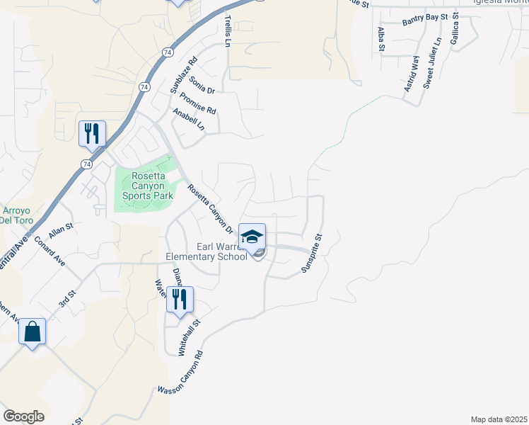 map of restaurants, bars, coffee shops, grocery stores, and more near 41510 Red Car Drive in Lake Elsinore