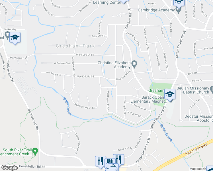 map of restaurants, bars, coffee shops, grocery stores, and more near 1914 Apache Trail Southeast in Atlanta