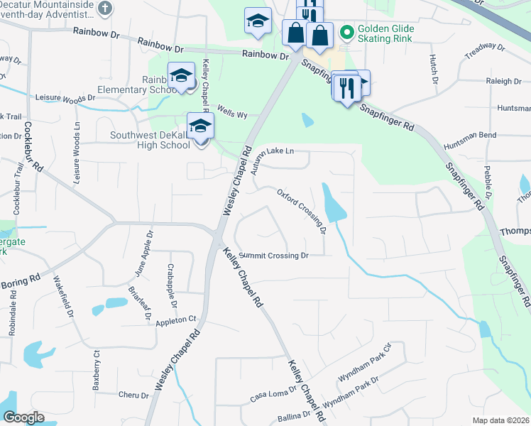 map of restaurants, bars, coffee shops, grocery stores, and more near 2909 Chapel Ridge Circle in Decatur