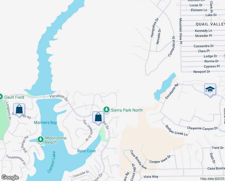 map of restaurants, bars, coffee shops, grocery stores, and more near 22936 Giant Fir Place in Canyon Lake