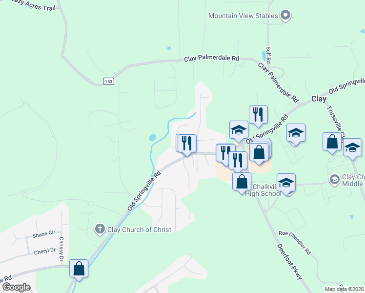 map of restaurants, bars, coffee shops, grocery stores, and more near 6277 Country Vale Lane in Pinson