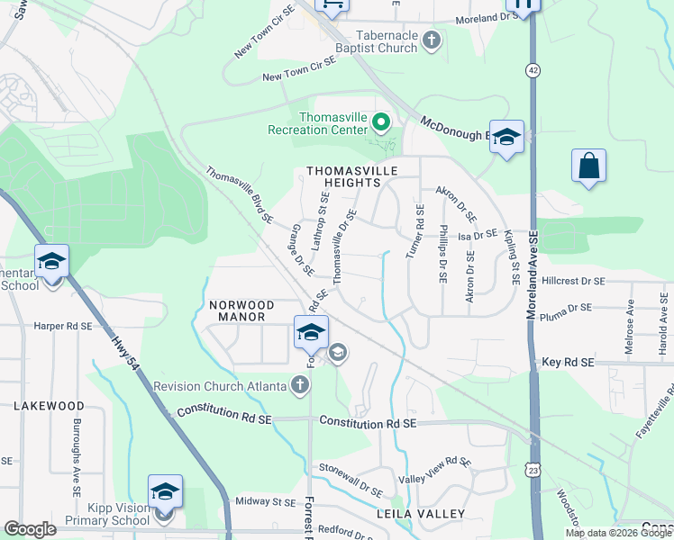 map of restaurants, bars, coffee shops, grocery stores, and more near McKay Drive Southeast in Atlanta