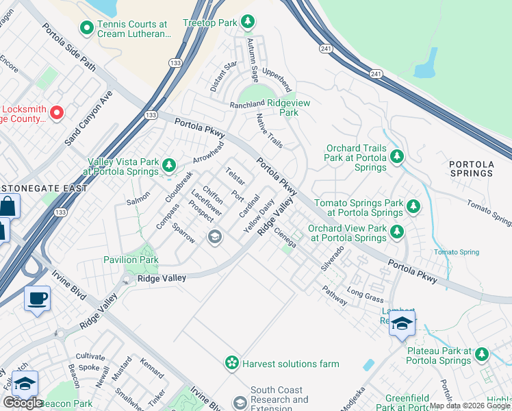 map of restaurants, bars, coffee shops, grocery stores, and more near 130 Cardinal in Irvine