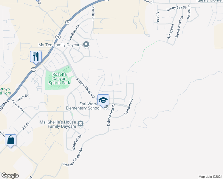map of restaurants, bars, coffee shops, grocery stores, and more near 41516 Red Car Drive in Lake Elsinore