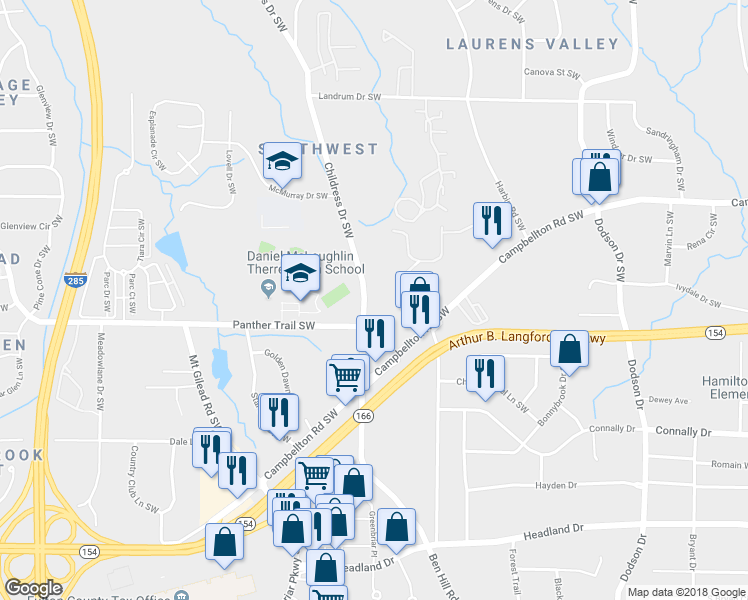 map of restaurants, bars, coffee shops, grocery stores, and more near 2062 Childress Drive Southwest in Atlanta