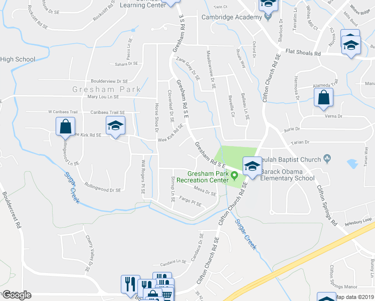 map of restaurants, bars, coffee shops, grocery stores, and more near 2020 Rodeo Court Southeast in Atlanta