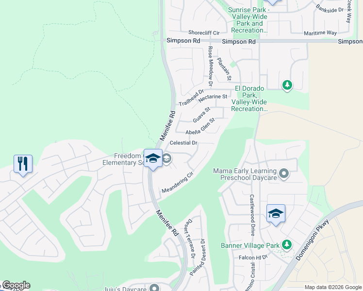 map of restaurants, bars, coffee shops, grocery stores, and more near 29107 Celestial Drive in Menifee