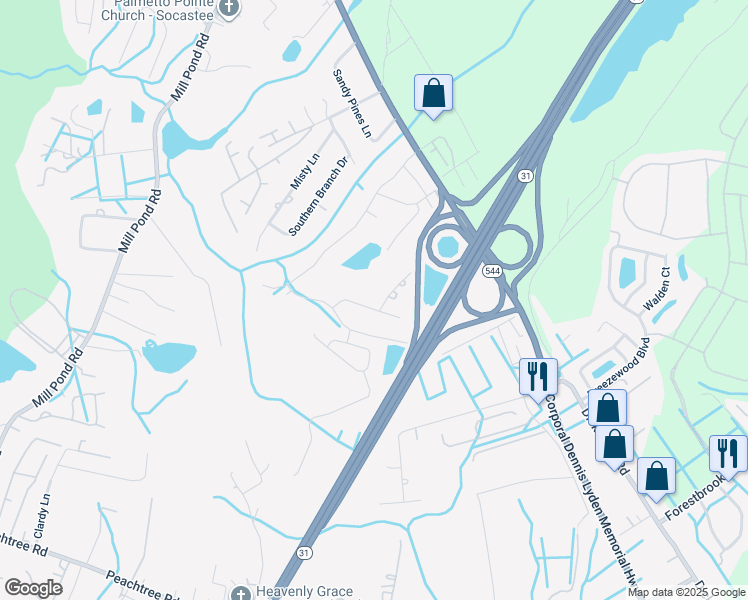 map of restaurants, bars, coffee shops, grocery stores, and more near 4330 Monroe Circle in Myrtle Beach