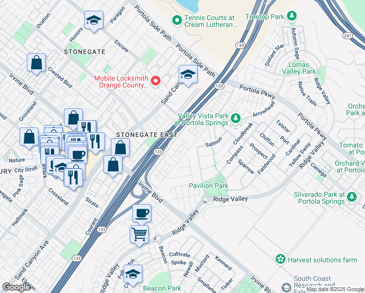 map of restaurants, bars, coffee shops, grocery stores, and more near 118 Neptune in Irvine