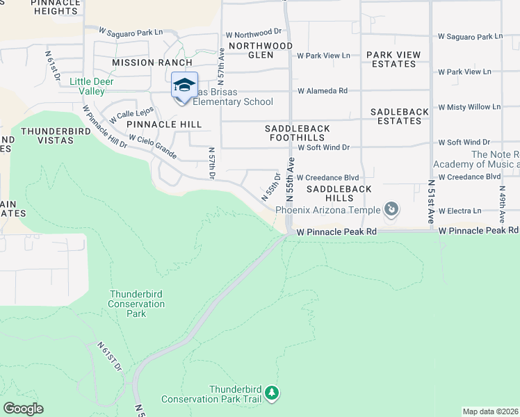 map of restaurants, bars, coffee shops, grocery stores, and more near 5529 West Pinnacle Hill Drive in Glendale