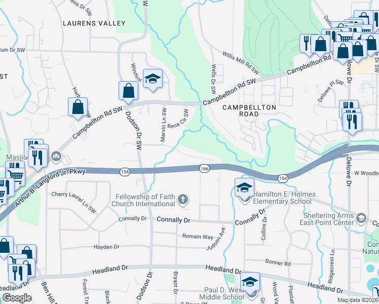 map of restaurants, bars, coffee shops, grocery stores, and more near 2511 Ivydale Drive Southwest in Atlanta