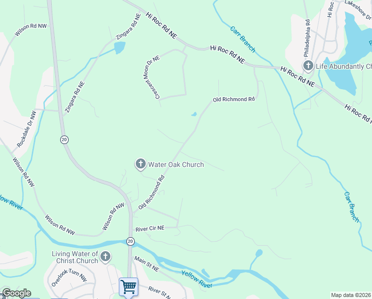 map of restaurants, bars, coffee shops, grocery stores, and more near 2131 Carr Road Northeast in Conyers