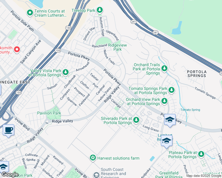 map of restaurants, bars, coffee shops, grocery stores, and more near 122 Yellow Daisy in Irvine