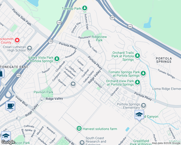 map of restaurants, bars, coffee shops, grocery stores, and more near 130 Cardinal in Irvine