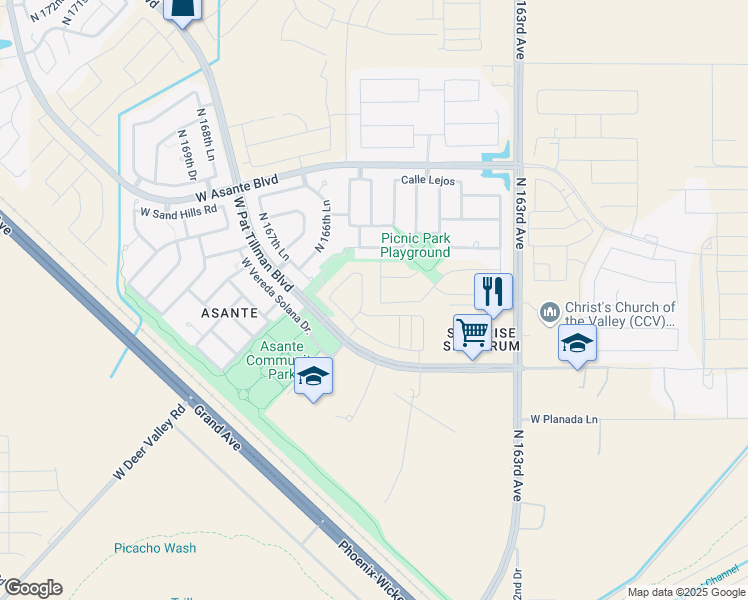 map of restaurants, bars, coffee shops, grocery stores, and more near 23670 North 165th Drive in Surprise