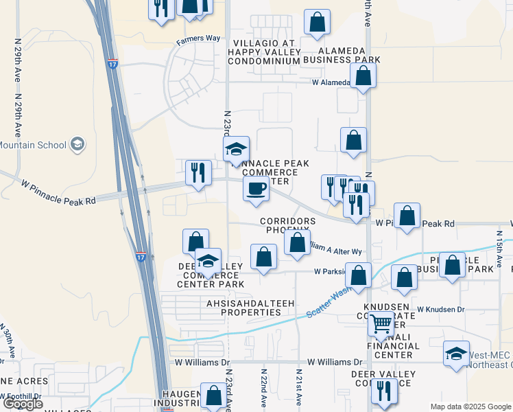 map of restaurants, bars, coffee shops, grocery stores, and more near 2155 West Pinnacle Peak Road in Phoenix