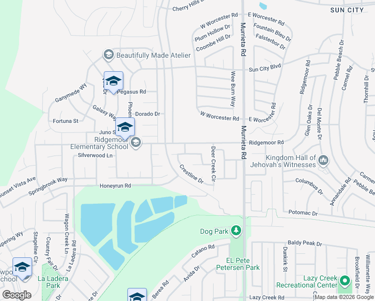 map of restaurants, bars, coffee shops, grocery stores, and more near 25714 Sunnyvale Court in Menifee