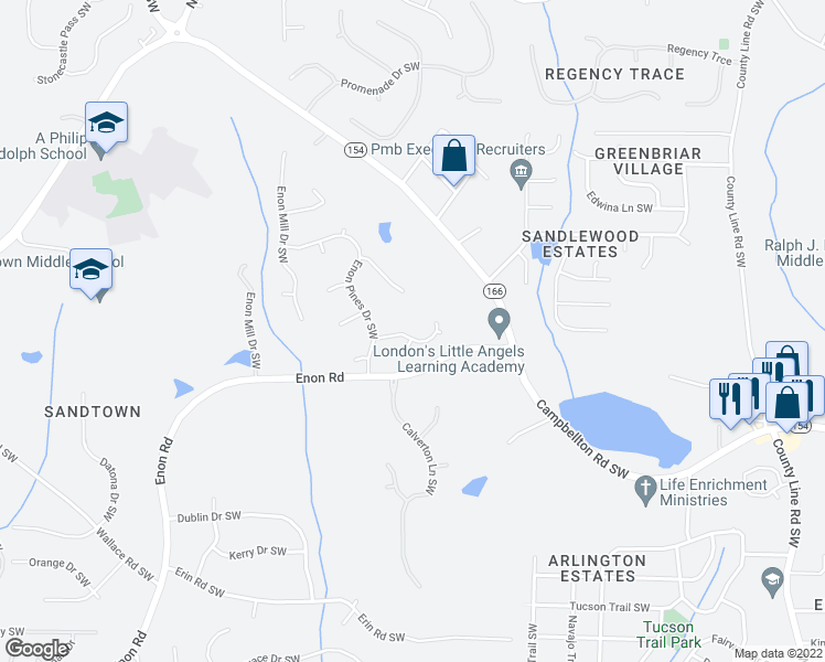 map of restaurants, bars, coffee shops, grocery stores, and more near 250 Enon Court Southwest in Atlanta