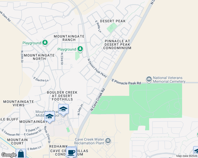 map of restaurants, bars, coffee shops, grocery stores, and more near 2530 East Barbed Wire Pass in Phoenix