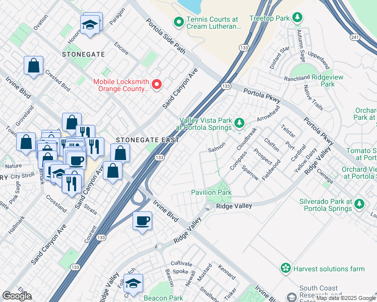 map of restaurants, bars, coffee shops, grocery stores, and more near 118 Neptune in Irvine