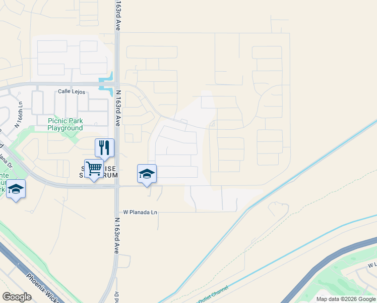 map of restaurants, bars, coffee shops, grocery stores, and more near 15948 West Creedance Boulevard in Surprise