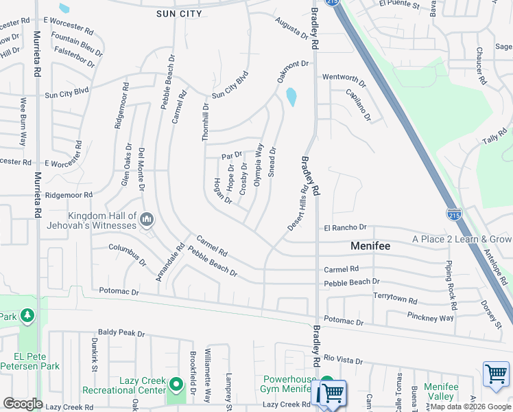map of restaurants, bars, coffee shops, grocery stores, and more near 29020 Olympia Way in Menifee