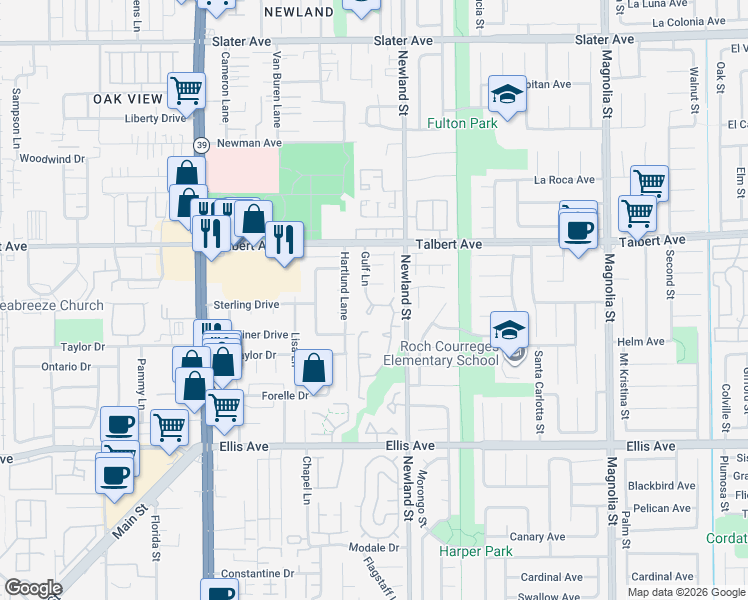 map of restaurants, bars, coffee shops, grocery stores, and more near 8456 Springhurst Drive in Huntington Beach