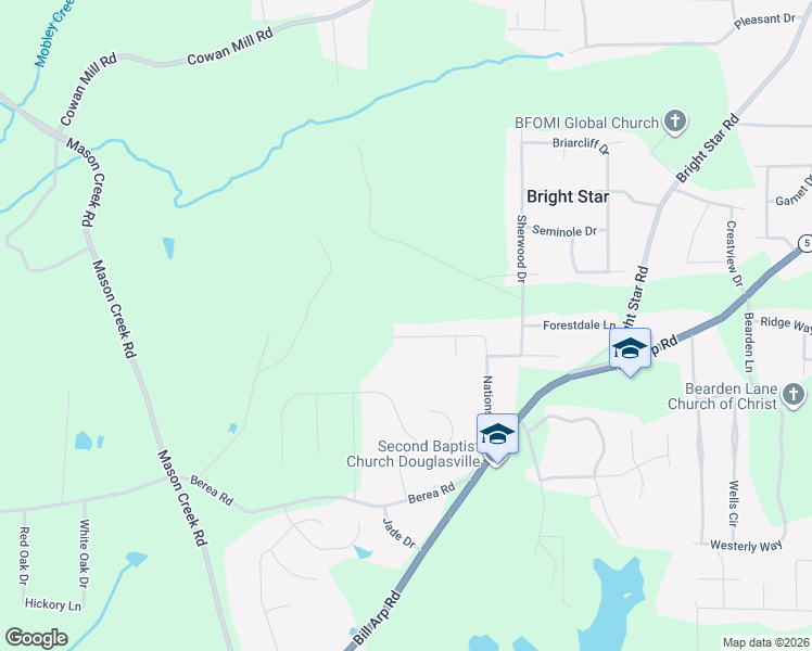 map of restaurants, bars, coffee shops, grocery stores, and more near 3840 Nations Drive in Douglasville