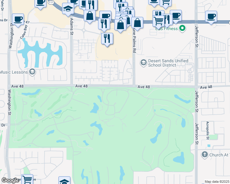 map of restaurants, bars, coffee shops, grocery stores, and more near 48020 Vía Vallarta in La Quinta