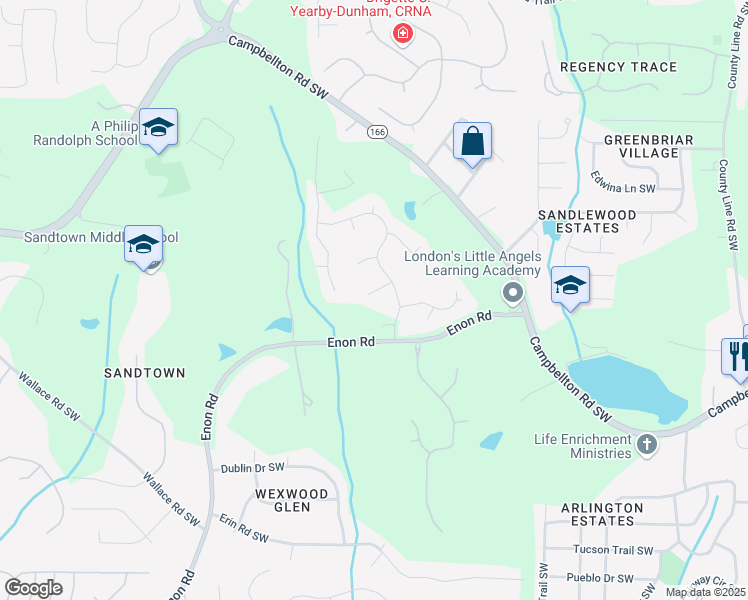map of restaurants, bars, coffee shops, grocery stores, and more near 430 Standing Rock Drive in Atlanta