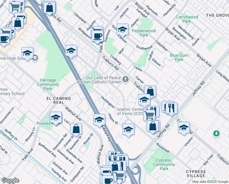 map of restaurants, bars, coffee shops, grocery stores, and more near 71 Remington in Irvine