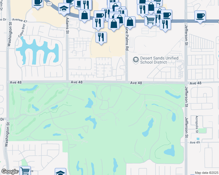 map of restaurants, bars, coffee shops, grocery stores, and more near 48010 Vía Vallarta in La Quinta
