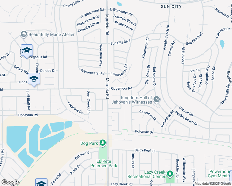 map of restaurants, bars, coffee shops, grocery stores, and more near 26076 Barrington Court in Menifee