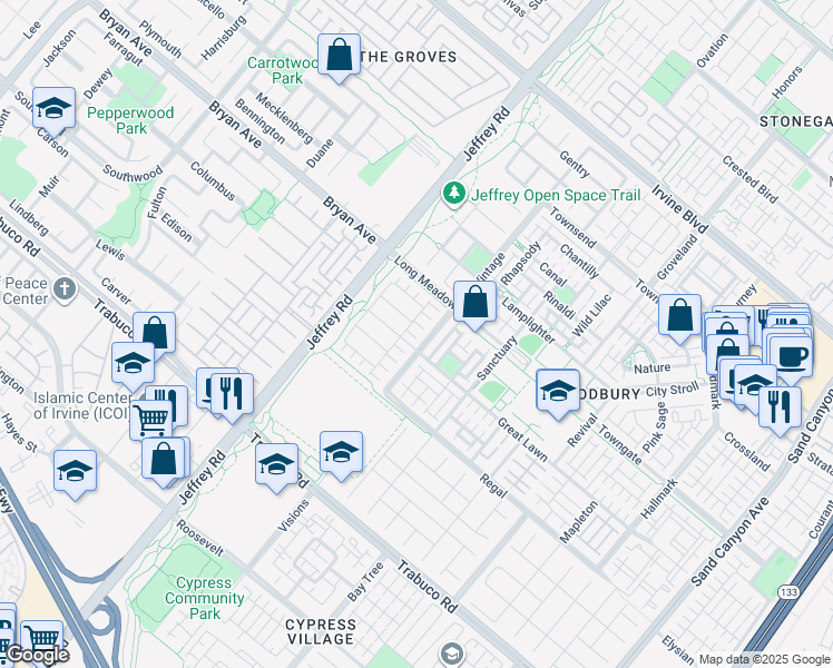 map of restaurants, bars, coffee shops, grocery stores, and more near 78 Marblehead in Irvine