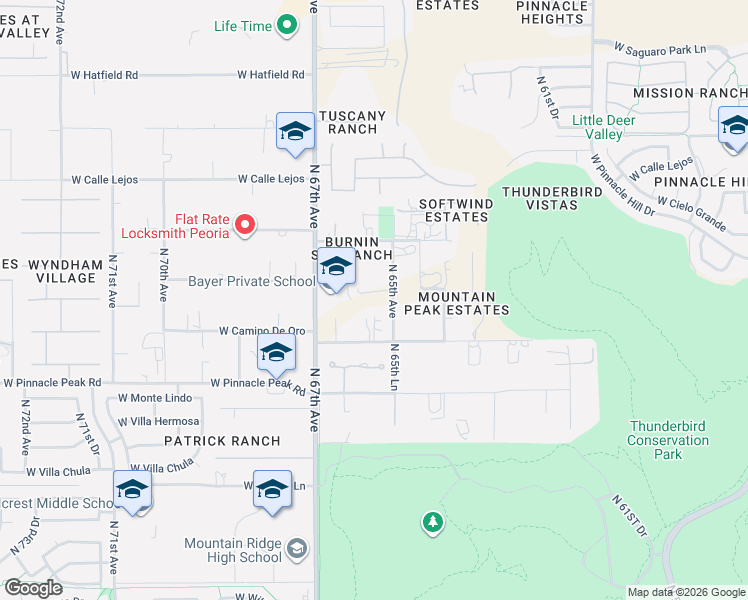 map of restaurants, bars, coffee shops, grocery stores, and more near 23530 North 65th Drive in Phoenix