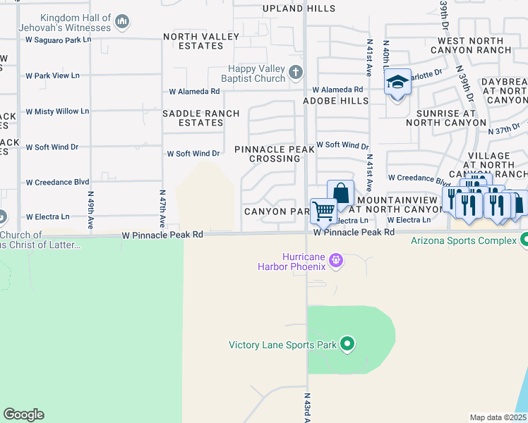 map of restaurants, bars, coffee shops, grocery stores, and more near 4420 West Camino Vivaz in Glendale
