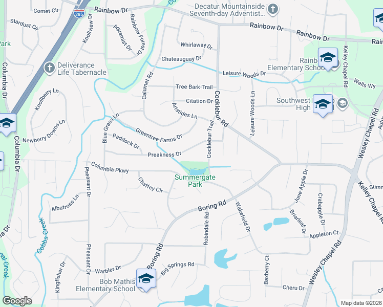 map of restaurants, bars, coffee shops, grocery stores, and more near 3741 Preakness Drive in Decatur