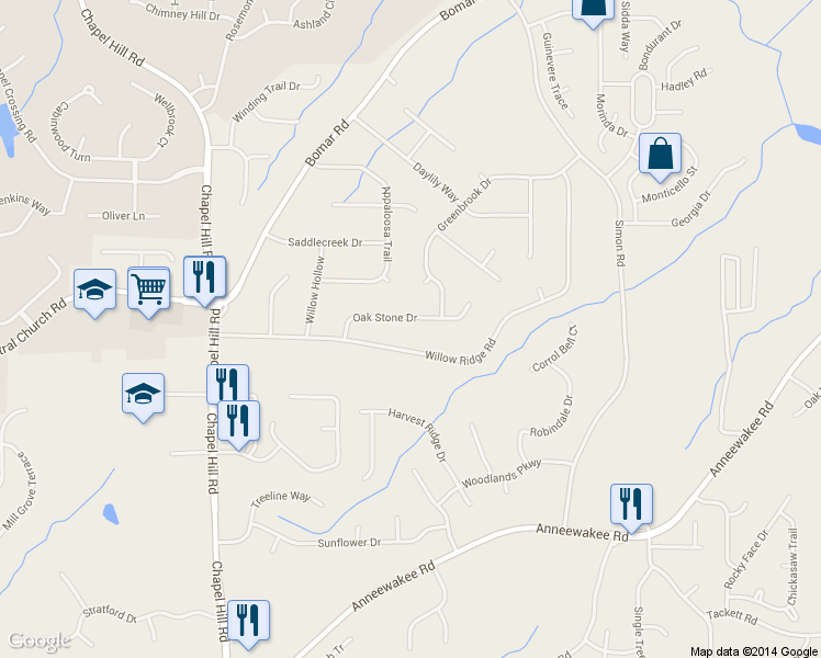 map of restaurants, bars, coffee shops, grocery stores, and more near 4080 Oak Stone Drive in Douglasville
