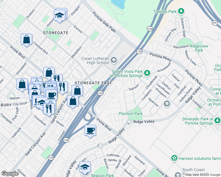 map of restaurants, bars, coffee shops, grocery stores, and more near 118 Neptune in Irvine