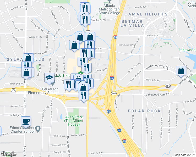 map of restaurants, bars, coffee shops, grocery stores, and more near 546 Saint Johns Avenue Southwest in Atlanta