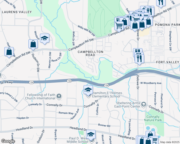 map of restaurants, bars, coffee shops, grocery stores, and more near 2059 Wells Drive Southwest in Atlanta
