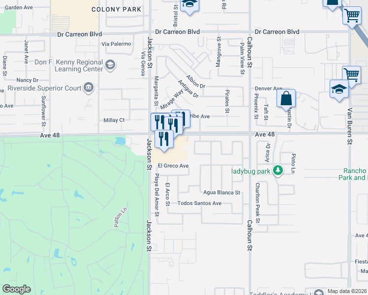 map of restaurants, bars, coffee shops, grocery stores, and more near Jackson Street in Coachella