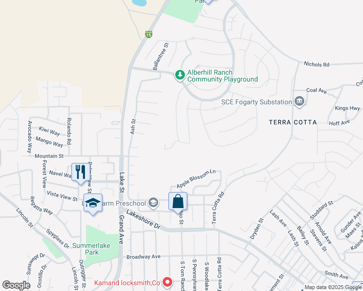map of restaurants, bars, coffee shops, grocery stores, and more near in Lake Elsinore