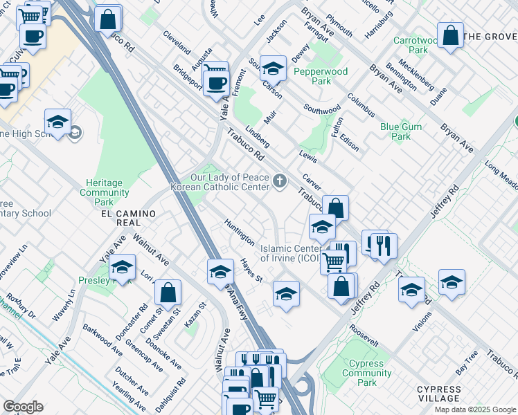 map of restaurants, bars, coffee shops, grocery stores, and more near 18 Remington in Irvine