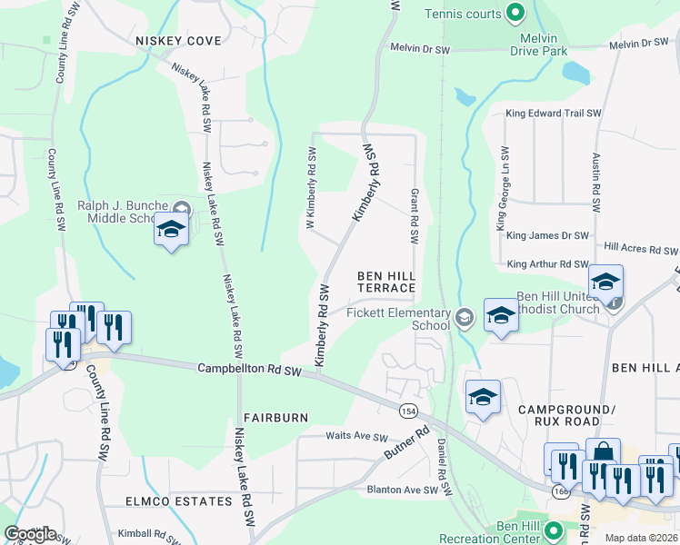 map of restaurants, bars, coffee shops, grocery stores, and more near 2010 Kimberly Road Southwest in Atlanta