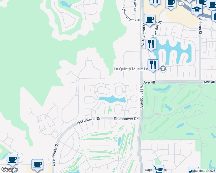 map of restaurants, bars, coffee shops, grocery stores, and more near 48531 Vía Encanto in La Quinta