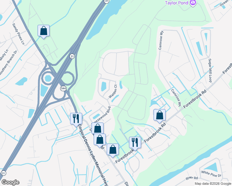 map of restaurants, bars, coffee shops, grocery stores, and more near 7008 Walden Court in Myrtle Beach