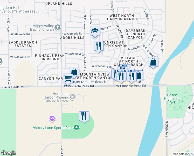 map of restaurants, bars, coffee shops, grocery stores, and more near 4024 West Electra Lane in Glendale