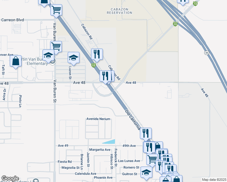 map of restaurants, bars, coffee shops, grocery stores, and more near 2 California 111 in Calipatria
